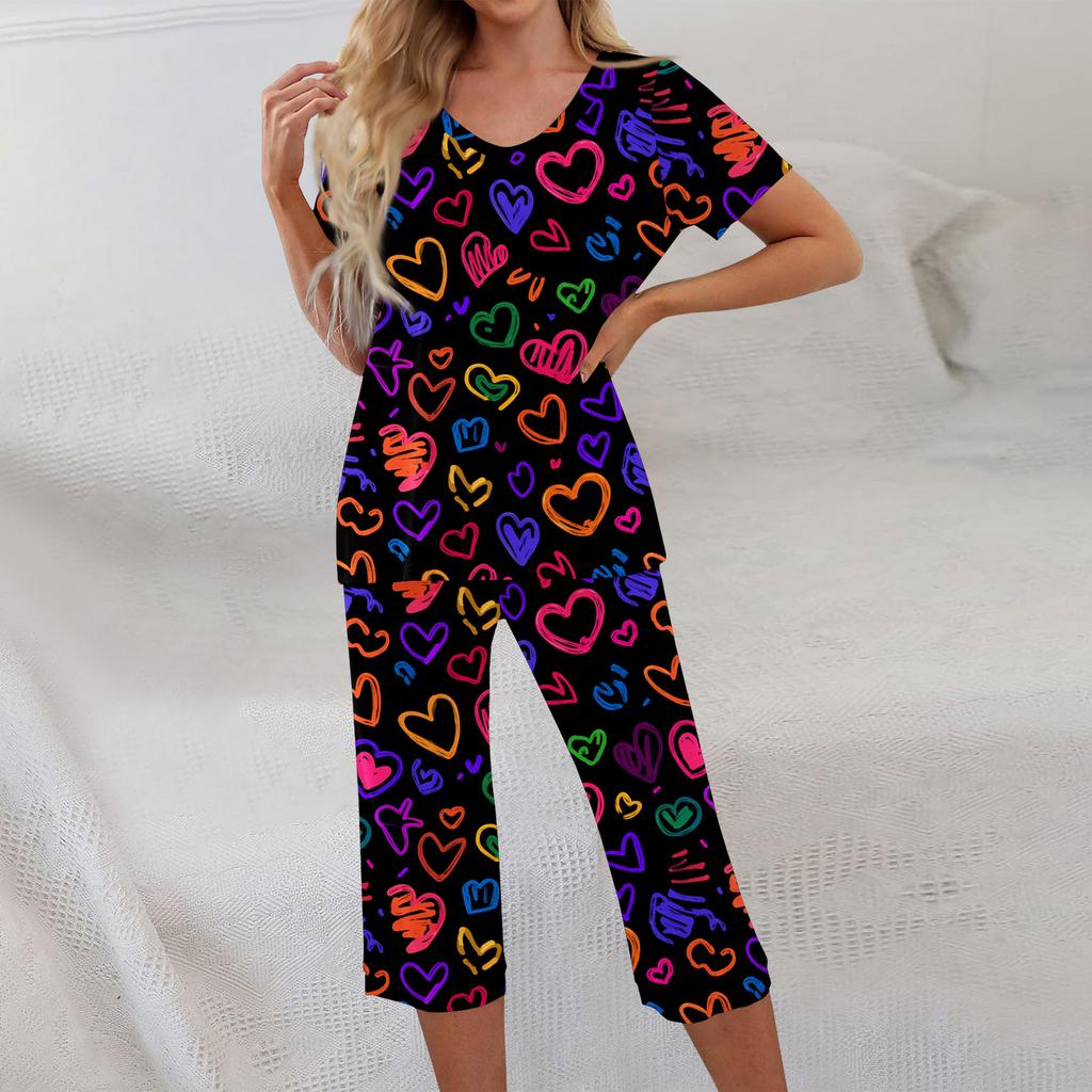 2 Piece Sets For Women Short Sleeve Top And Pants With Pockets Workout Soft Print Sets