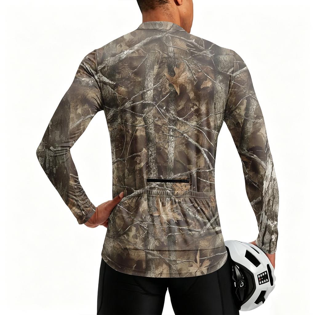 Heren Lange Mouw Fietsjersey Ademend Sneldrogend Stof Halve Rits Pullover Lichtgewicht Atletisch Shirt voor Buitensporten