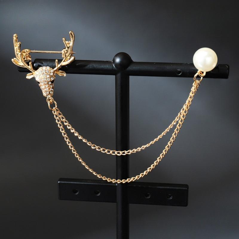 1 buc Lanț Metalic Auriu Dublu Strat, Broșă Cruce și Stea Pavată cu Strasuri, Detașabilă, Decor la Modă Pentru Purtare Zilnică, Casual