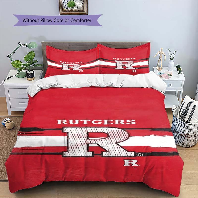 Rutgers College Sport Team Logo Stripe Print 3‑Pieces Duvet Cover Set Sport Fan Bedding Bedroom Home Decor Without Pillow Core Comforter