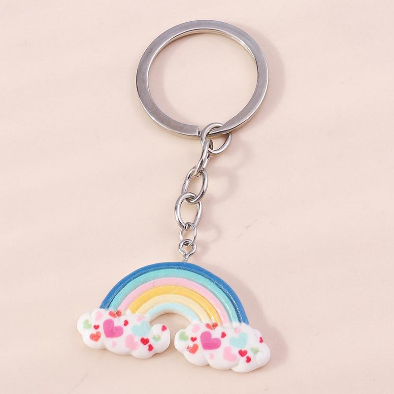 Cute Rainbow Keychains Enamel Plant Cactus Sun Charms Keyrings Souvenir Gifts for Women Men Car Key Handbag Pendants Key Chains