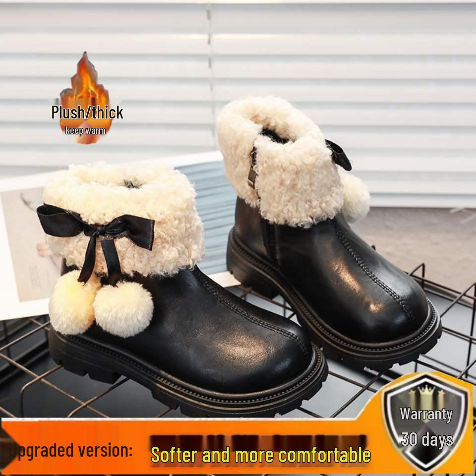 Girls' 2025 Autumn/Winter Princess Snow Boots - Plush, Warm, All-Season Short Cotton Boots for Little Girls