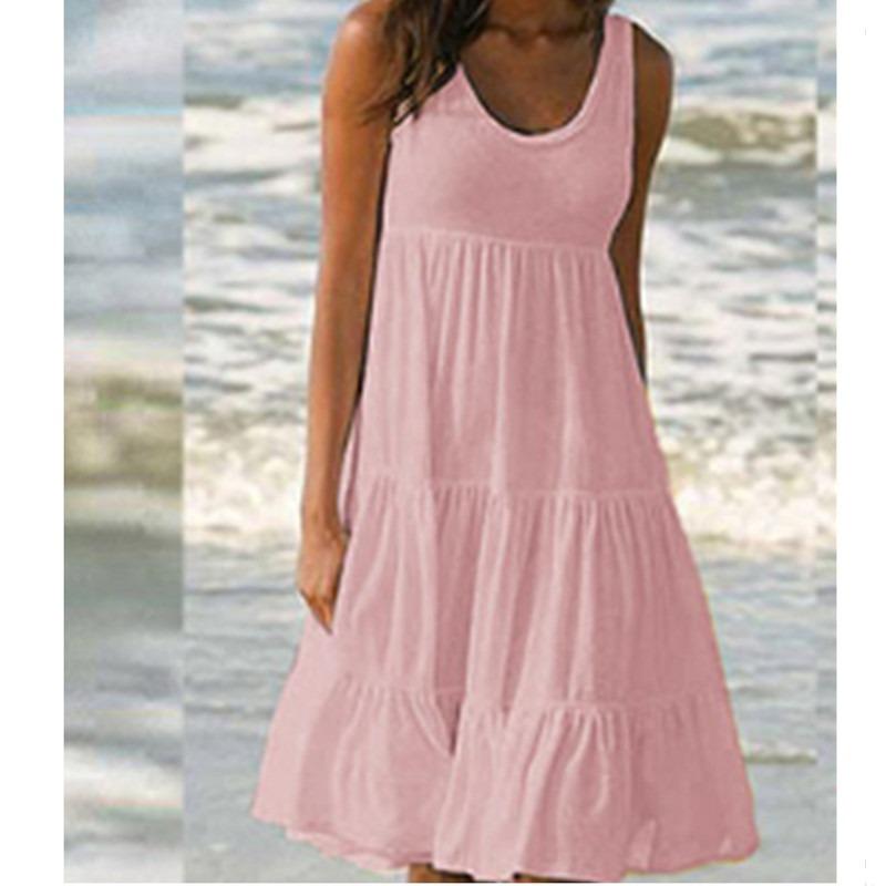 Μόδα Χαλαρό Αμάνικο Στρογγυλή Λαιμόκοψη Φόρεμα Παραλίας Γυναικείο Κομψό Casual Απλό Μονόχρωμο Πάρτι Α-γραμμή Φόρεμα Μήκους Μίντι με Τιράντες Γυναικεία Ρούχα