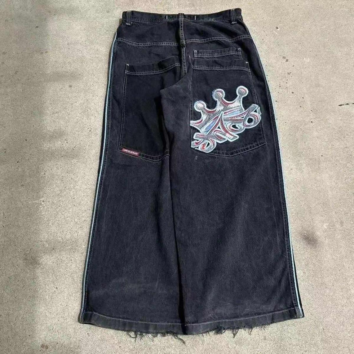 Zyllo Oversized Wijde Hip-hop Geborduurd Patroon Harajuku Jeans Amerikaanse Modetrend Y2K Wijde Jeans Wijde Broeken Streetwear M