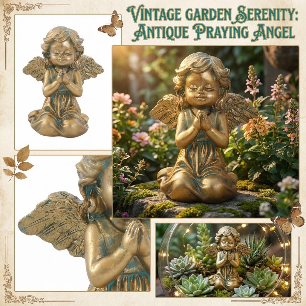 Vintage-Ornament aus Kunstharz im Used-Look – Betende Statue für Garten und Miniaturdekoration