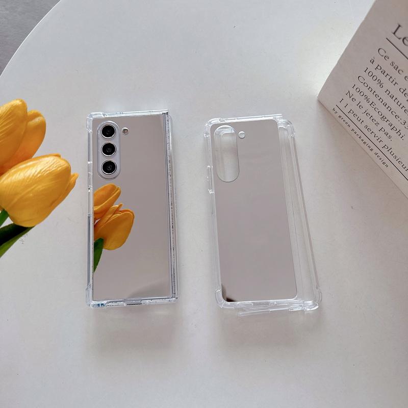 Luxury Clear Mirror 2pcs Phone Case For Samsung Galaxy Z Fold6 Fold5 Fold4 3 Flip6 Flip5 Flip4 3 Acrylic Shockproof Transparent Slim Folding Cover