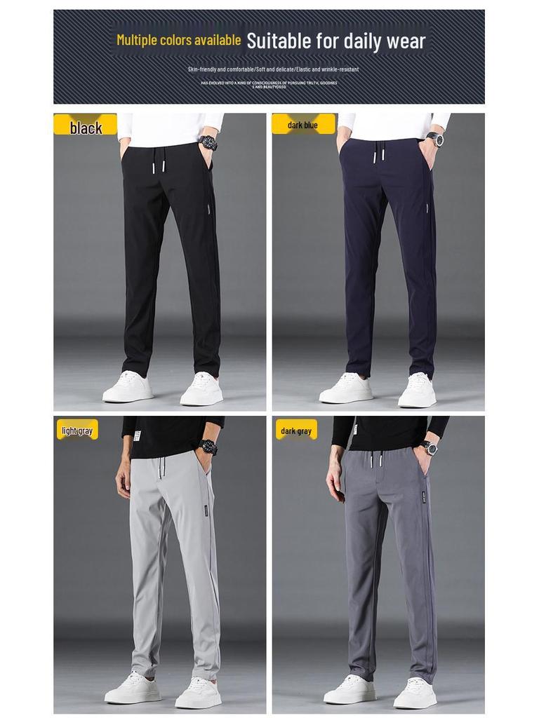 Black Label Plus Men's Slim Fit Fleece Pants - Autumn/Winter Korean Style Large Size Straight Business Casual Trousers