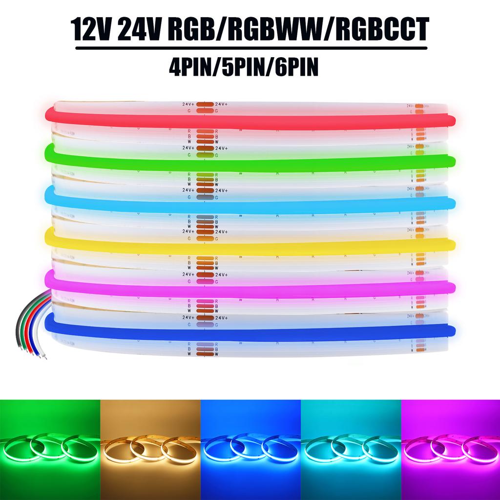 12V 24V COB LED Strip Light High Density Dotless RGB RGBW RGBCCT Changing Flexible Tape for Home Decor