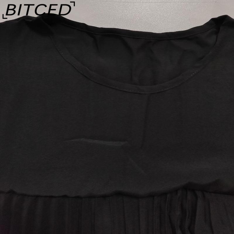 BITCED Herbst Damen Elegantes Mode O-Ausschnitt Ärmelloses Plissee Maxikleid