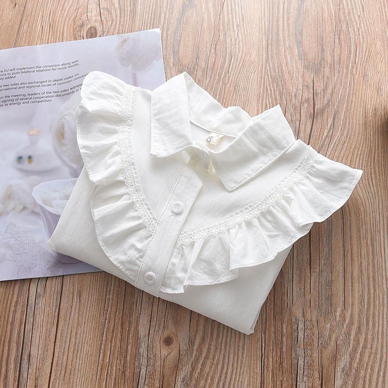 2022 Girls' Long Sleeve Lace White Shirt - Casual Spring Toddler & Student Apparel