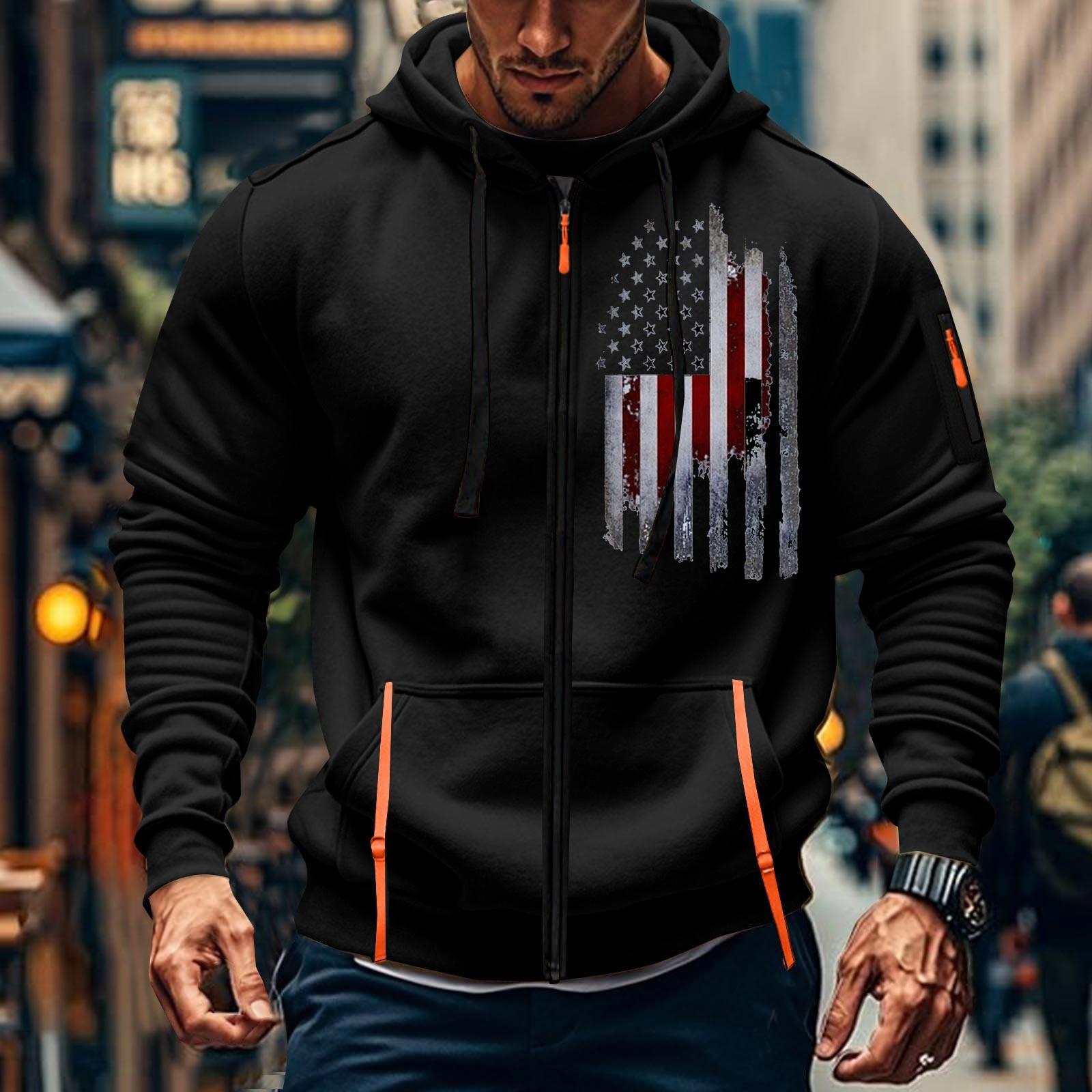 Мужская спортивная повседневная толстовка с капюшоном, кардиган с капюшоном на молнии, многокарманное пальто с капюшоном L чёрный