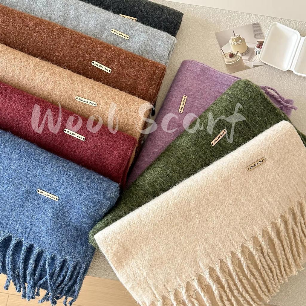 Winter Wool Scarf Women Luxury Two-Sides Cashmere Scarf Thickened Warm Shawl Classic Tassels Scarf Solid Soft Shawl