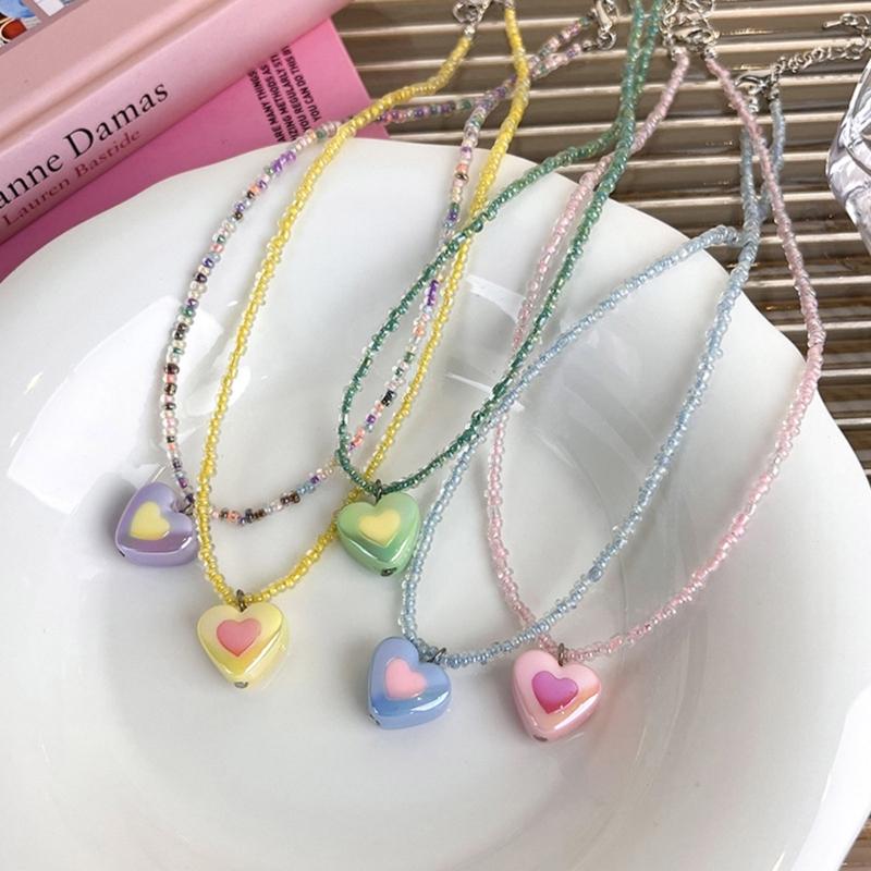 Acrylic Heart Beaded Necklaces Heart Pendant Choker  Beads Chokers Party Accessories Gift for Women Girlfriends