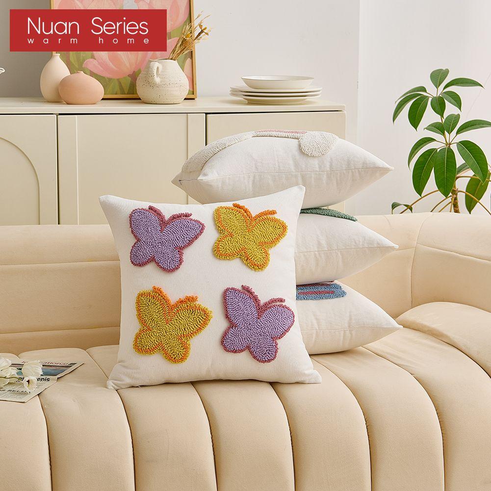 1PC Nuan Series Modern Cute Cartoon Design Plush Embroidered Pillowcase Children's Cushion Cover for Sofa Living Room Bedroom Home Decor