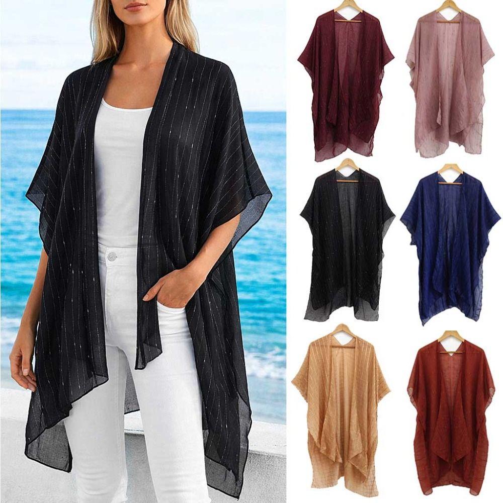 Breathable Summer Scarf V-Neck Cardigans Beach Cover Up Sun Protection Scarf  Vacation Outing