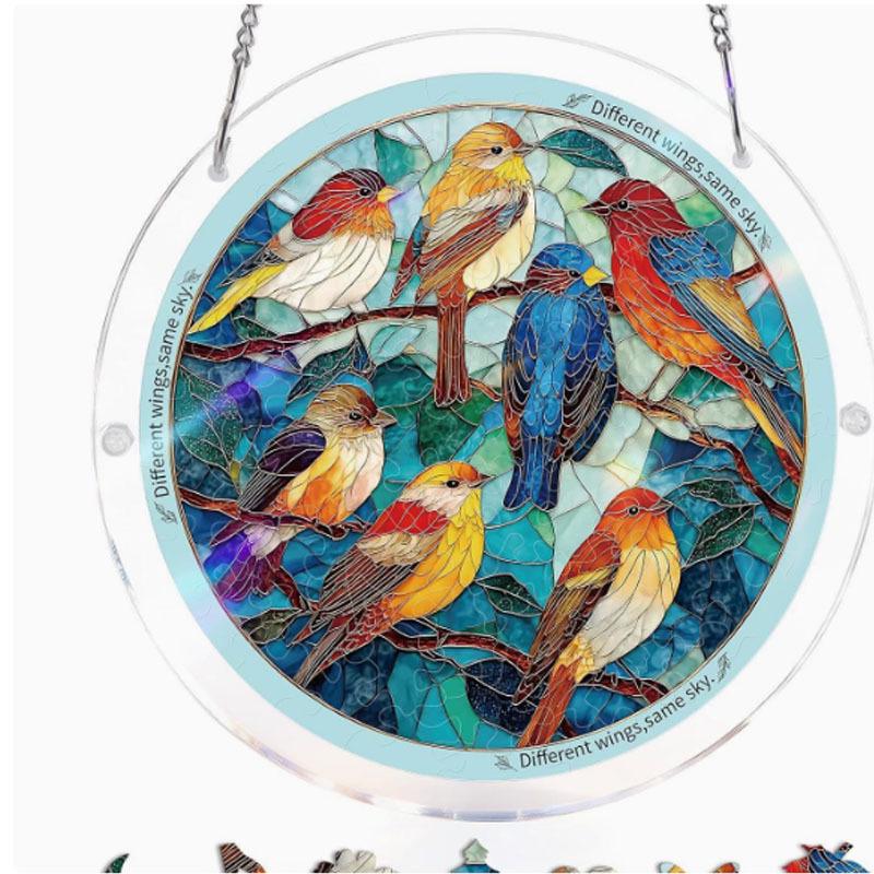 Acrylic Sun Catcher Window Hanging Ornament - Home Decor Puzzle Decoration Flock of Hummingbirds