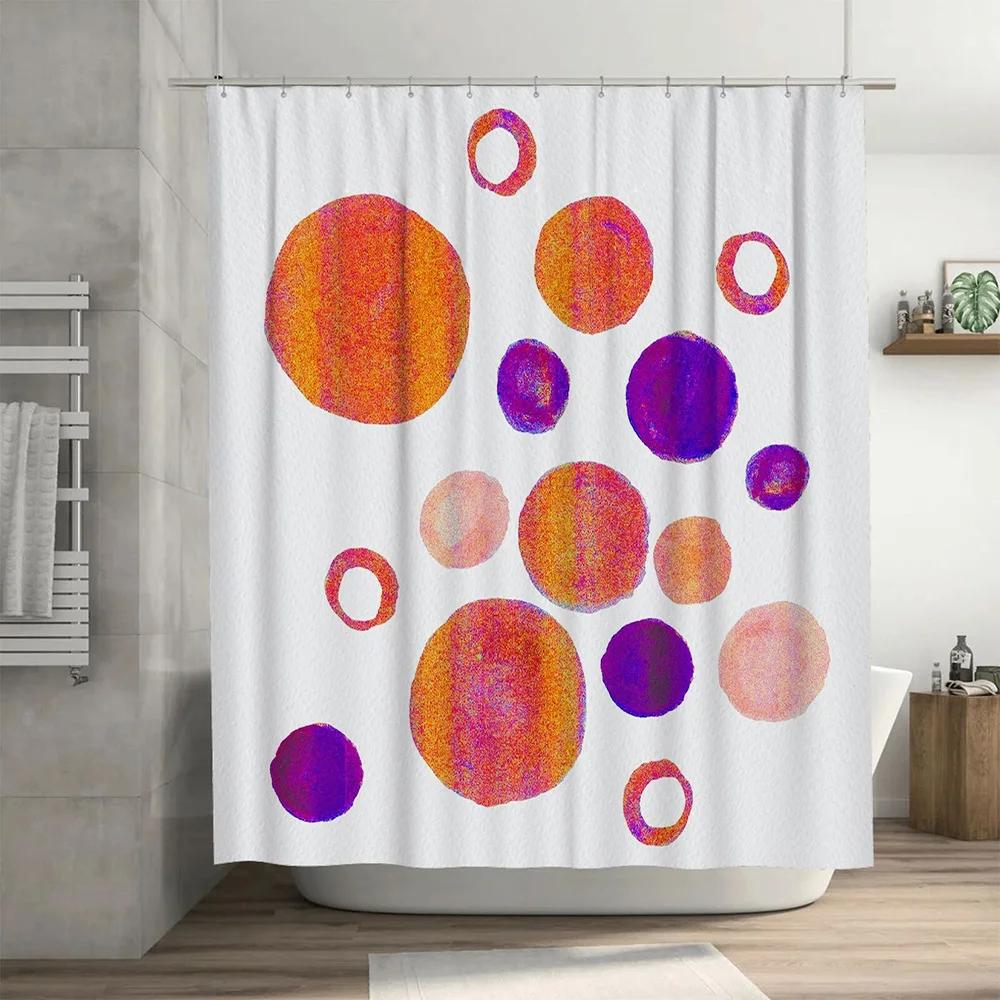 Lebendige Aquarellkreise Duschvorhang Rosa Lila Orange Rot Dekorativer Badezimmerteppich mit Silbernen Hakenringen für Badezimmer Zuhause