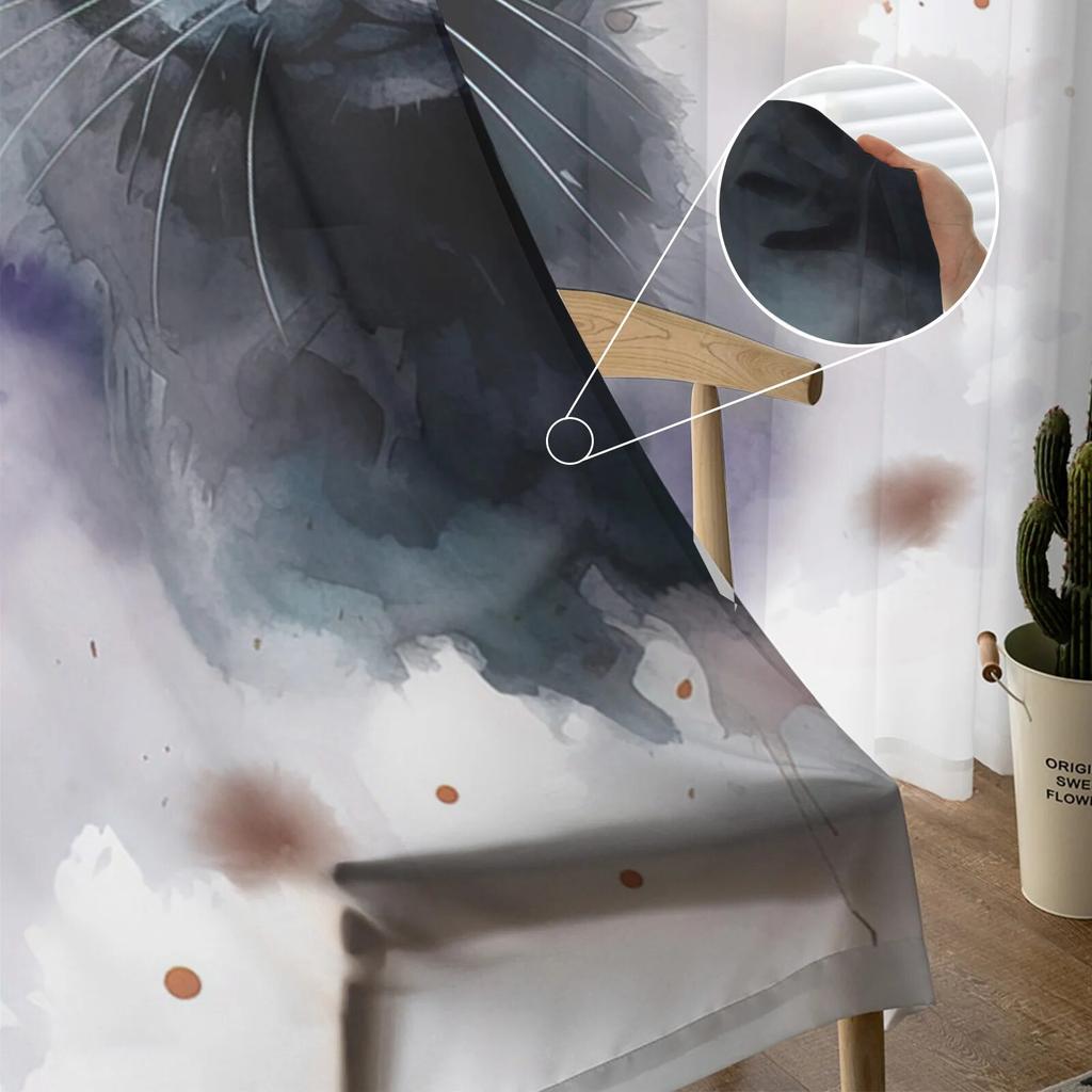 Transparente Vorhänge mit Tierkatzen-Aquarellmuster für Wohnzimmer, Schlafzimmer, Tüll-Vorhang für die Küche, Voile-Vorhang, Blindpaneele