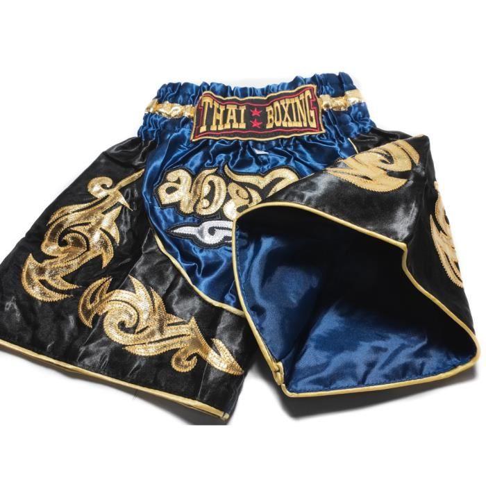 Short Enfant - THAI Boxe Kickboxing - Couleur Bleu - Taille 10-12 ANS - 100% Satin Polyester