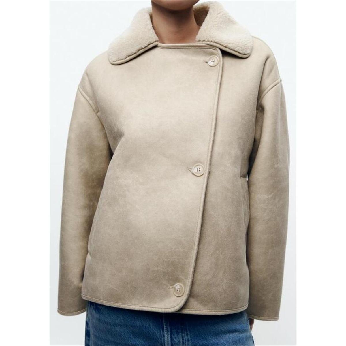 Women Faux Suede Shearling Short Coat