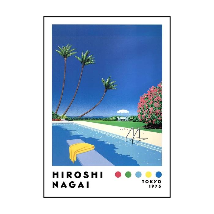 Vintage Nagai Hiroshi Vaporwave Japan Strandstadt Sommer Wandkunst Leinwandbild Druck Wandmalerei Wohnzimmer Dekor 30X40CM No Framed