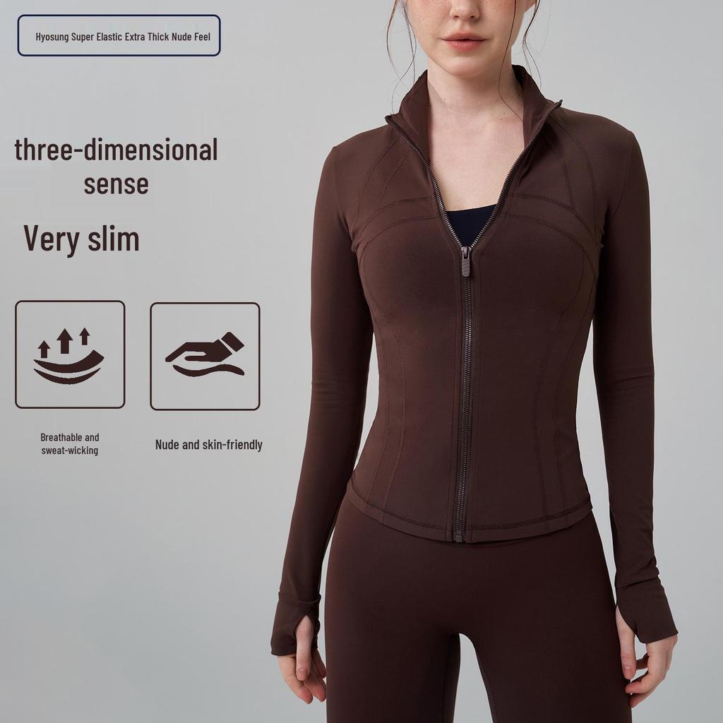 Women's High Neck Spliced Running Jacket: Slimming, Thickened Fitness Wear with Thumb Holes for Autumn/Winter