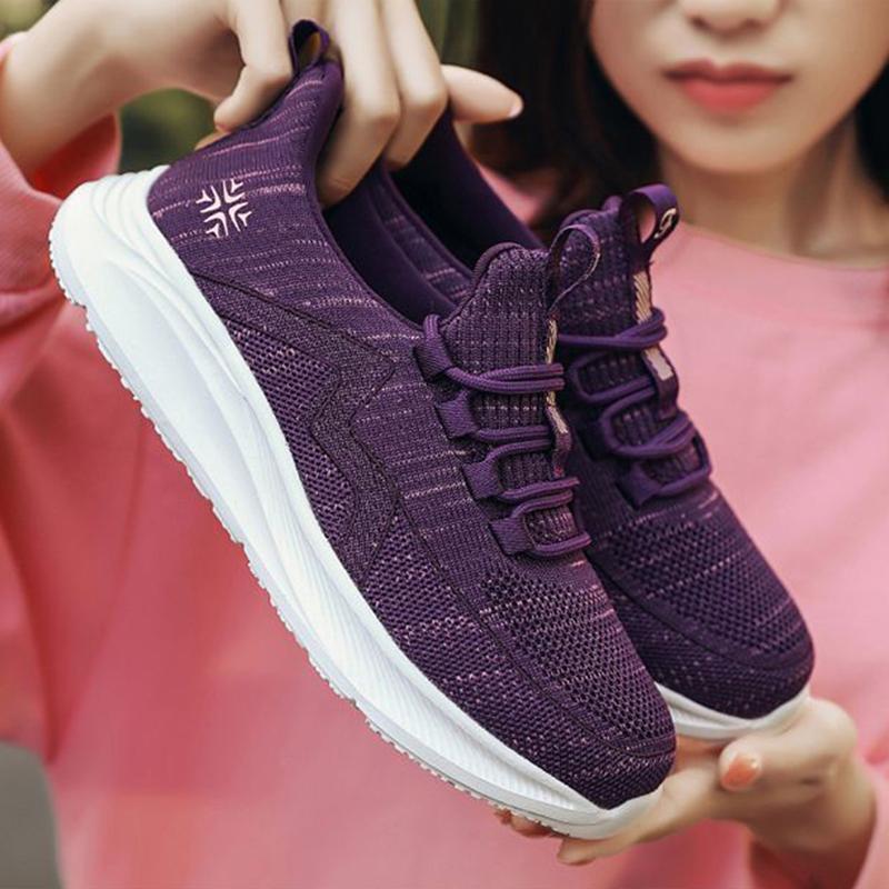 Spring Walking Shoes Female Ultra-light Soft Bottom Non-slip Comfortable Middle-aged Casual Fly Weaving Sports Women's Shoes