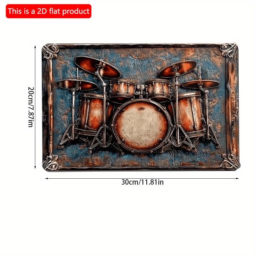 2d Flat 30*20cm, Vintage Drum Set Wall Art, Boho Style Decorative Wooden Sign, Multipurpose, for Living Room, Home Decor, Home Kitchen Garden, Bedroom