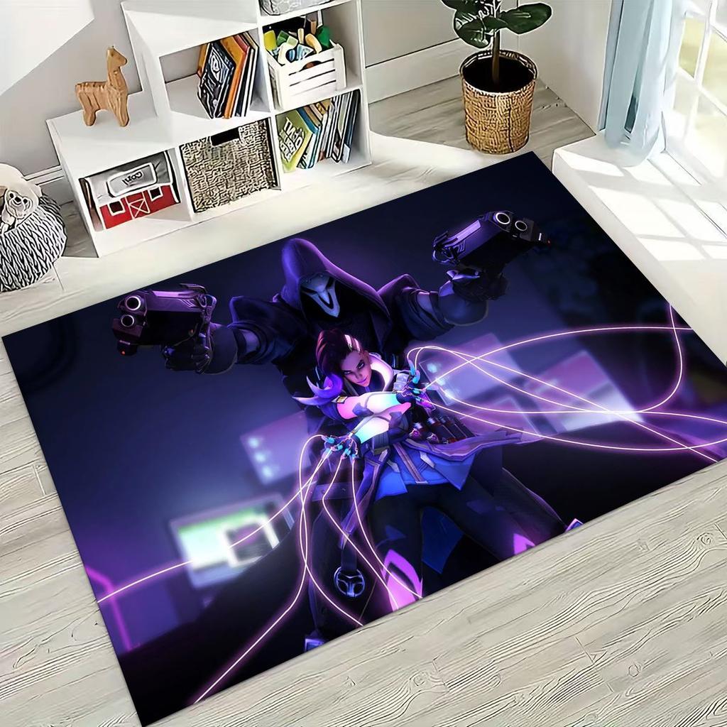 Game OW Overwatch D.VA Mei Reaper Cartoon 3D Rug for Bedroom Living Room Sofa Home Doormat Decor, Large Kids Non-slip Floor Mat