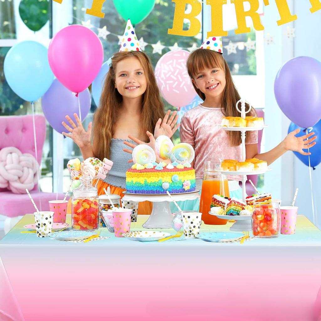 3PCS Rainbow Birthday Party Tablecloth Suitable for Birthdays Weddings Showers Party Supplies Holiday Disposable PE Tablecloths