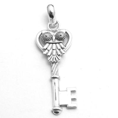 Owl Pendant, Key Pendant, Silver Jewelry, Unisex Pendant, 925 Sterling Silver Handmade Jewelry