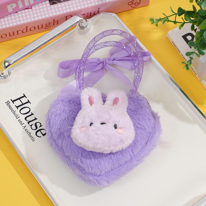 Entzückende Häschen Plüsch Geldbörse & Mini Kinder Herzförmiger Rucksack Umhängetasche