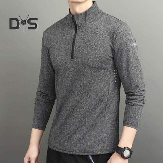 Men's Sports Shirts Stand Collar Half Zip Sweatshirt Solid Color Slim Fit Long Sleeve Pullover Shirt for Autumn Winter Casual Wear