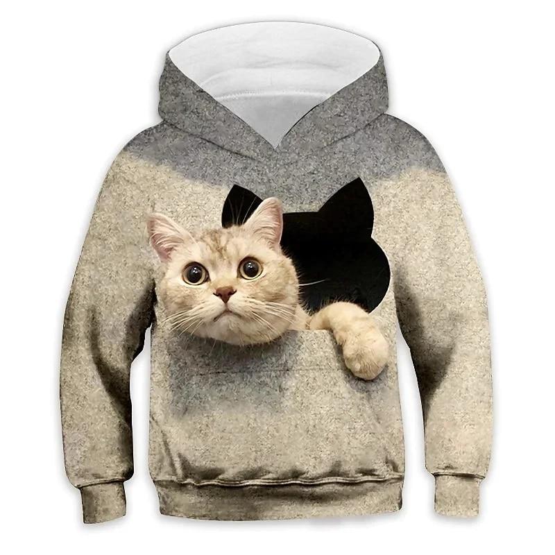 Kids Boys Girls Pullover Hoodie Animal Cat Long Sleeve Sweatshirt Children Casual Hoodies Child Pullover Tops Clothing