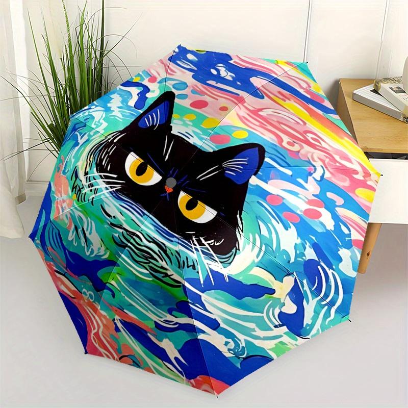 1pc Cat Waves Automatic Open 8-Rib Windproof Umbrella, Travel & Commuting, Suitable for All Seasons, Lightweight Portable 078