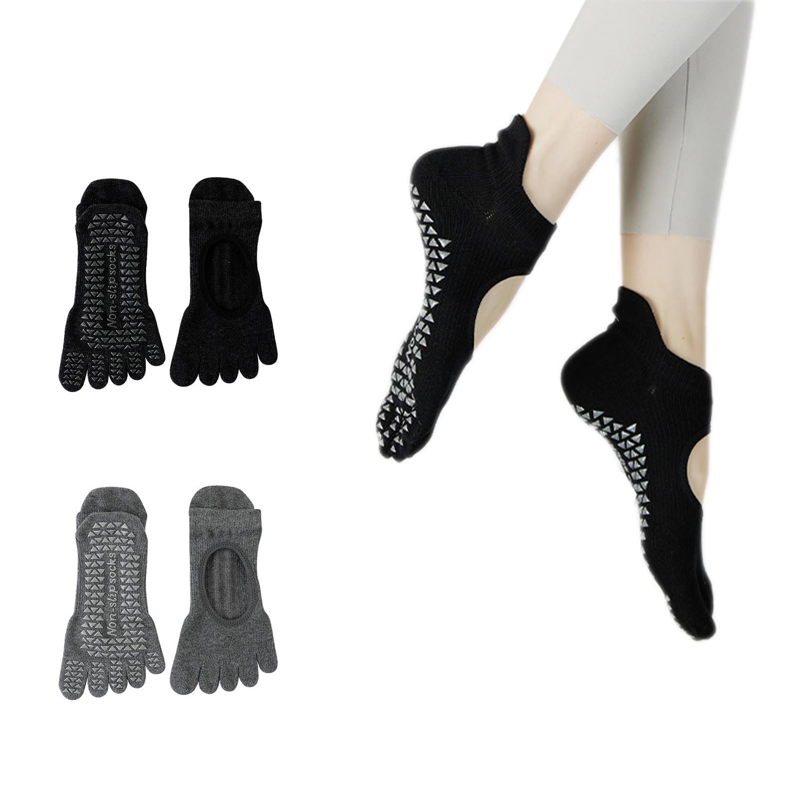 

Niliv Yoga Set of Pilates Socks Women s Five-Toe Socks, 2, Non-Slip, (Black + Gray)
