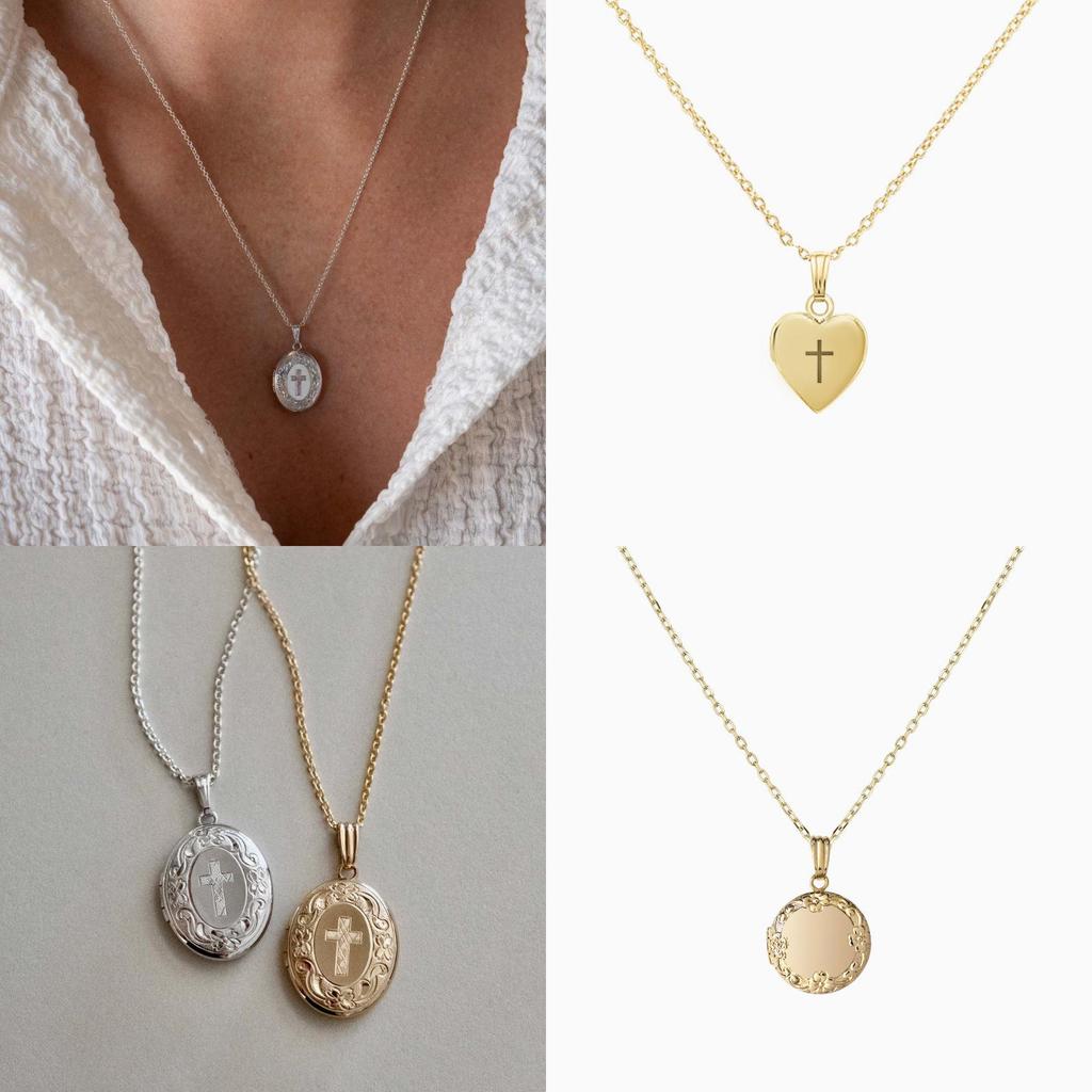Heart Shape Cross Necklace In Stainless Steel With Gold Plating For Female Fashion Accessory