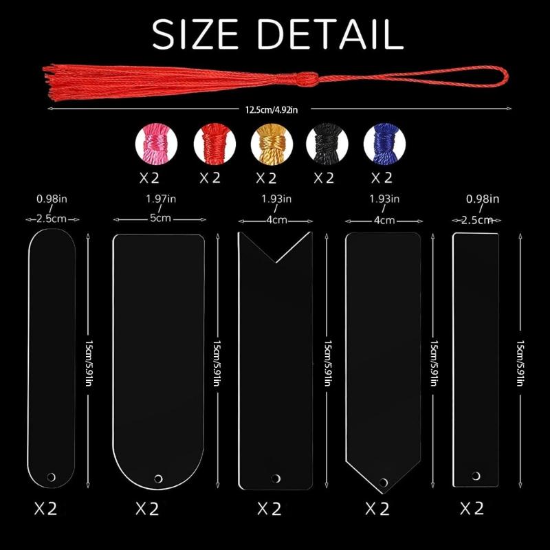 10Pcs Unfinished Acrylic Bookmarks with Tassels Bookmarks Paintable Page Marker for Adult Kid Painting Art Craft Project