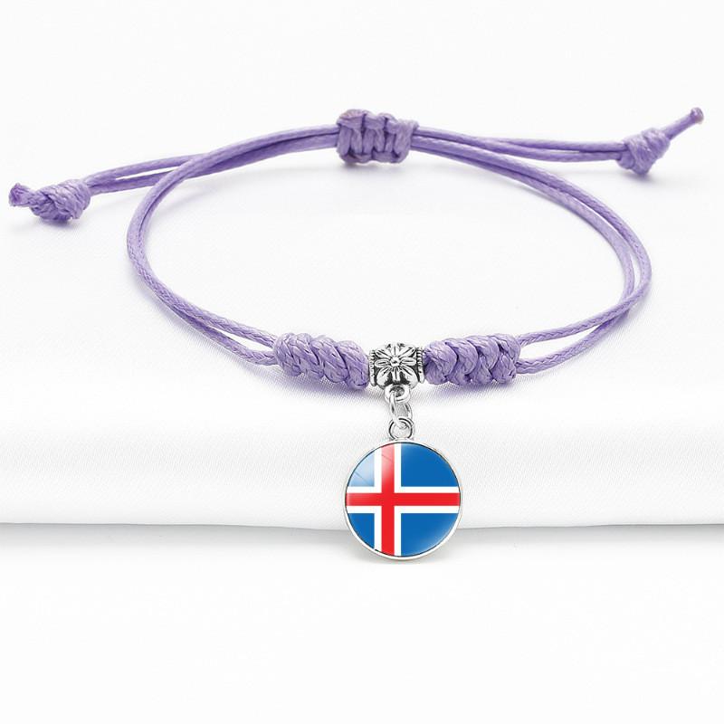 Purple Stylish Unisex Charm Bracelet With European Country Flags Length Adjustable