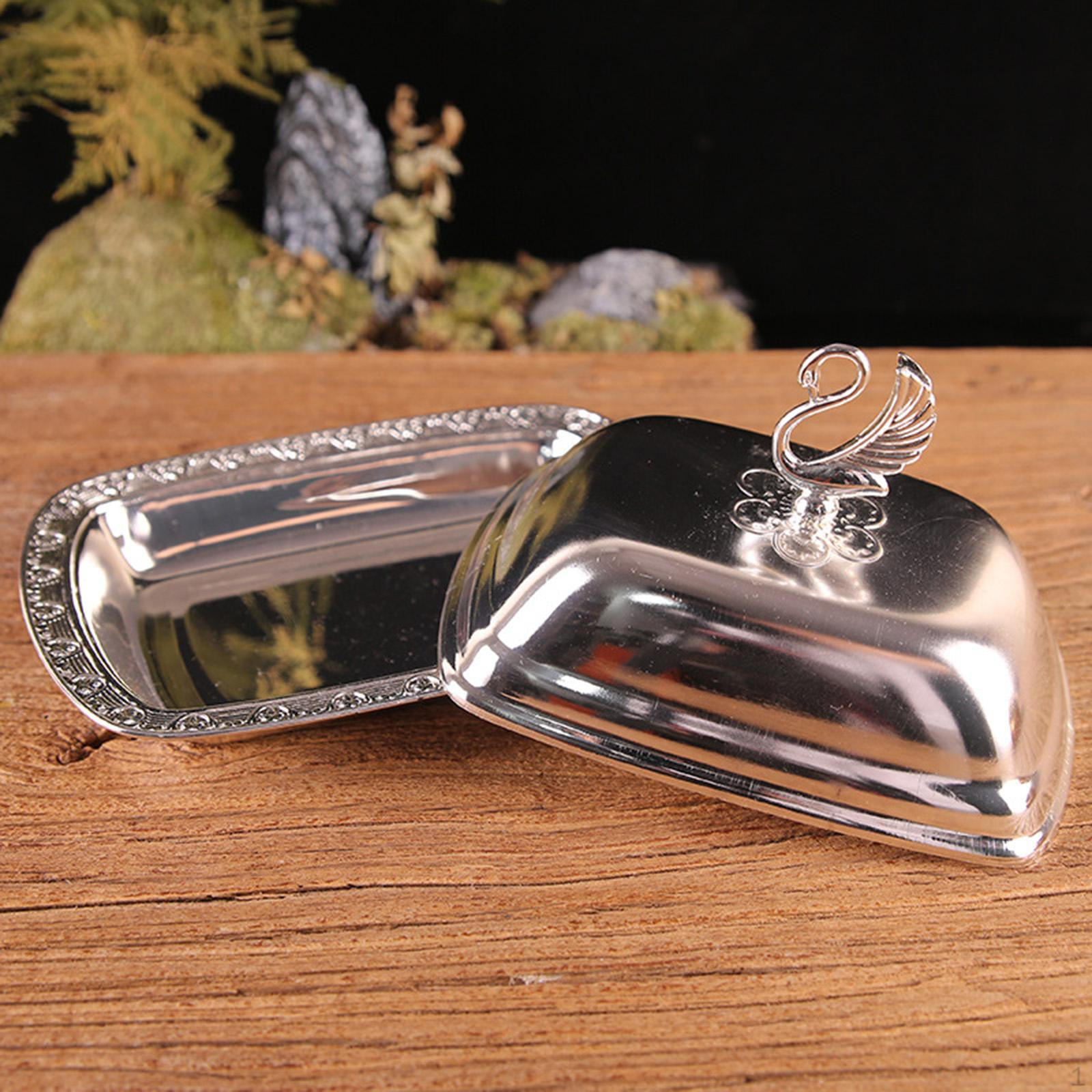 European Butter Dish Box, Lith Lid Server, for Home Kitchen B-Silver