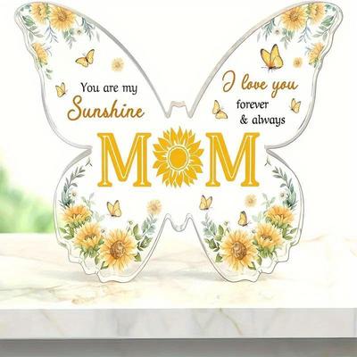 Mother's Day Acrylic Decoration, Sunflower Mom Butterfly-shaped Acrylic Decoration, Gift for Mother, Party Decoration Bookshelf Desk Table Decoration