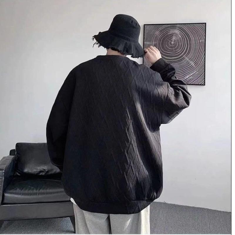 Designová žakárová plus sametová mikina s kulatým výstřihem pro muže podzimní a zimní volná s dlouhým rukávem ležérní spodní tričko