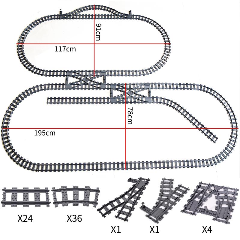 City Trains Flexible Tracks Forked Straight Curved Rails Switch Building Block Bricks High-Tech Creative Toys for kid