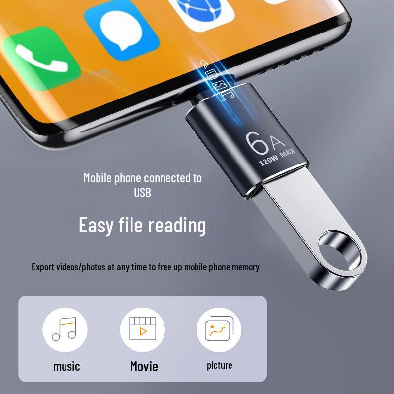 USB-C to USB 3.1 OTG Adapter, 6A Fast Charge & Data Transfer, Gold Aluminum for Mobile Phones
