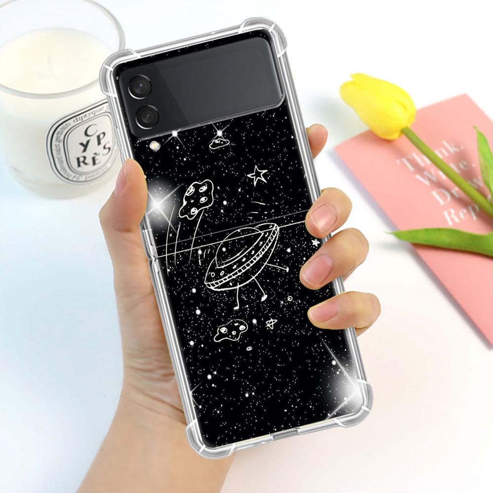 

Роскошный чехол для Samsung Galaxy Z Flip 3 4 5G Funda Z Flip3 Clear PC Hard Противоударный чехол для телефона Coque Shell Cosmic Planet Samsung Z Flip 4