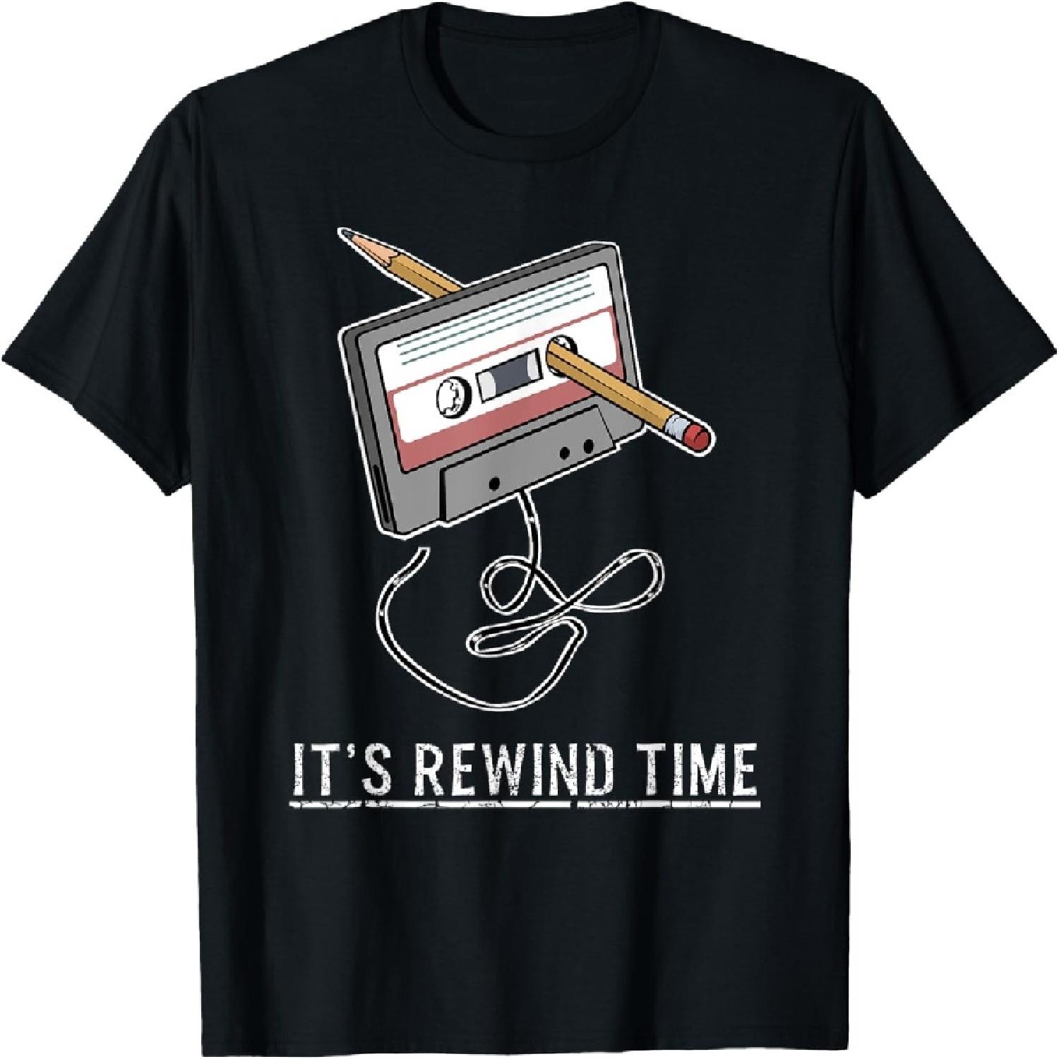 Cassette Tape Rewind Time Retro Music T-Shirt S