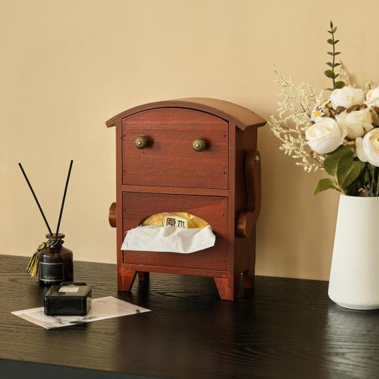 Mini úložná skříňka ve tvaru robota Dřevěná šperkovnice Zásuvka a držák na kapesníky Stolní organizér na šperky Kosmetiku Toaletní stolek Kolej Ložnice