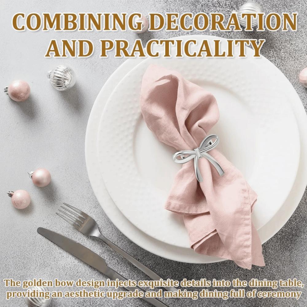 6 Pcs Gold / Silver Bow Napkin Ring Luxury Serviette Ring Napkin Buckle  Thanksgiving Easter