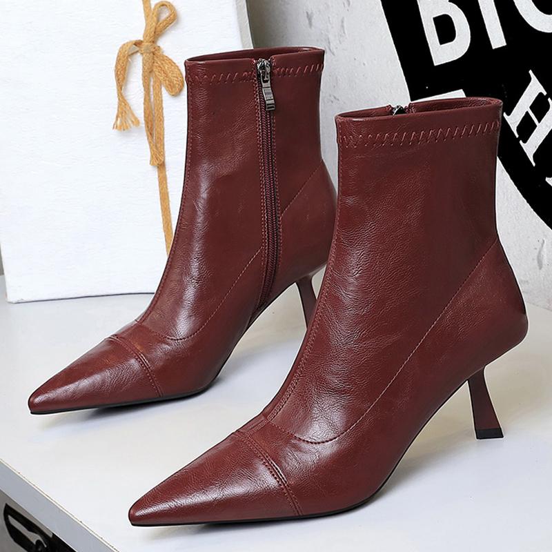 2025 Autumn Winter Shoes leather boots Women shoes side zipper Ladies ankle boots Pointed high-heeled boots Stiletto Short boots