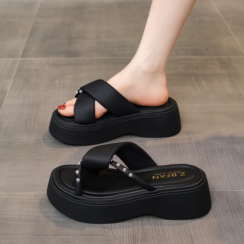 Chinesischer Stil auf Scheiße treten, Sommer-Slipper, Ein-Wort-Schleppgefühl weiche Sohle, hochwertiger Außenrock und Retro mit Schwangerensandalen